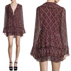 cinq a sept Jasmine Silk Floral-Print Mini Dress Red/ Multi Size